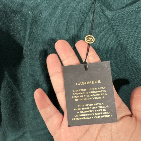 NWT‎ CHARTER CLUB [ Small ] 100% Cashmere Embellished Two-Way Sweater Green - Picture 11 of 15